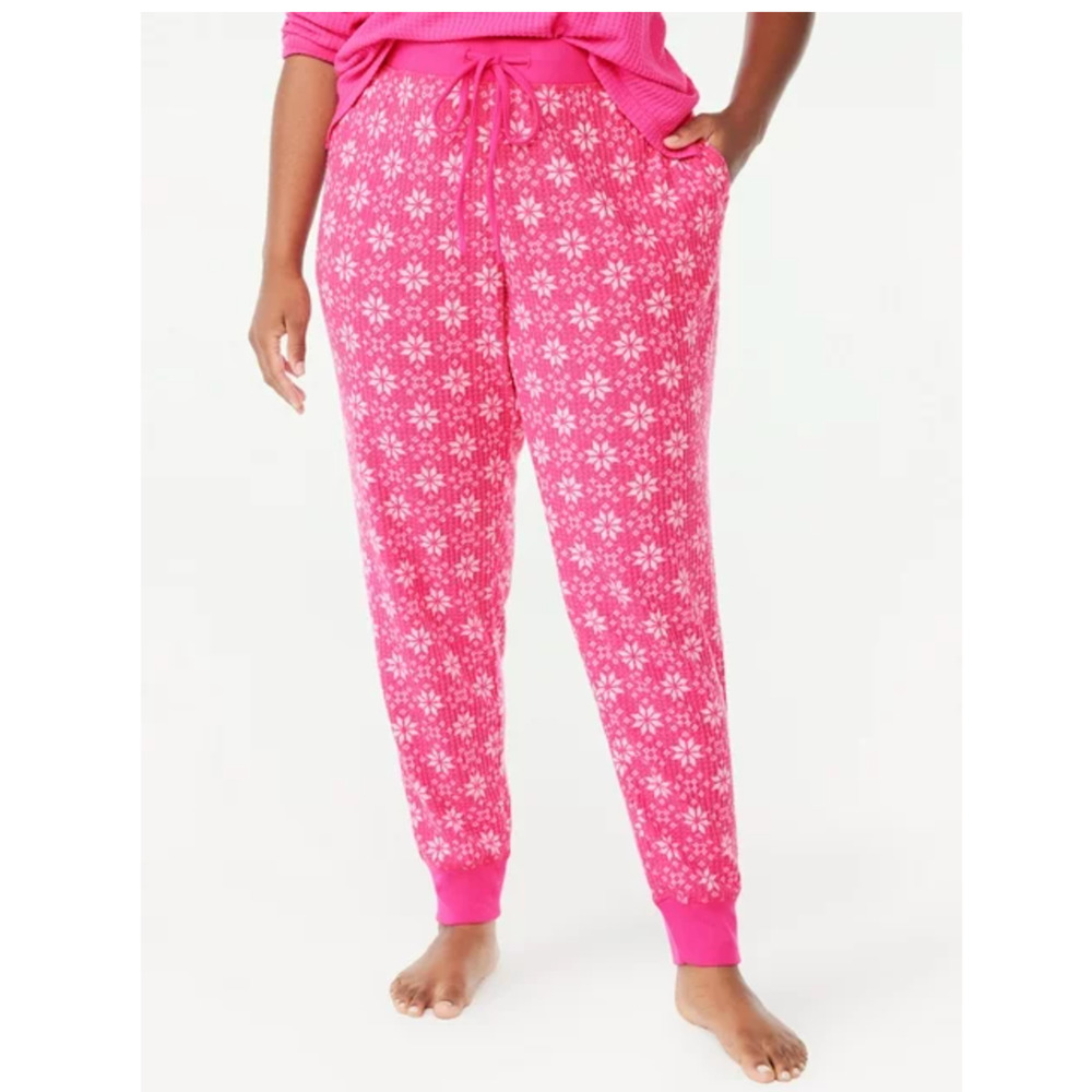 Joyspun Women's Waffle Hacci Knit Sleep Joggers Hot Pink Size Small